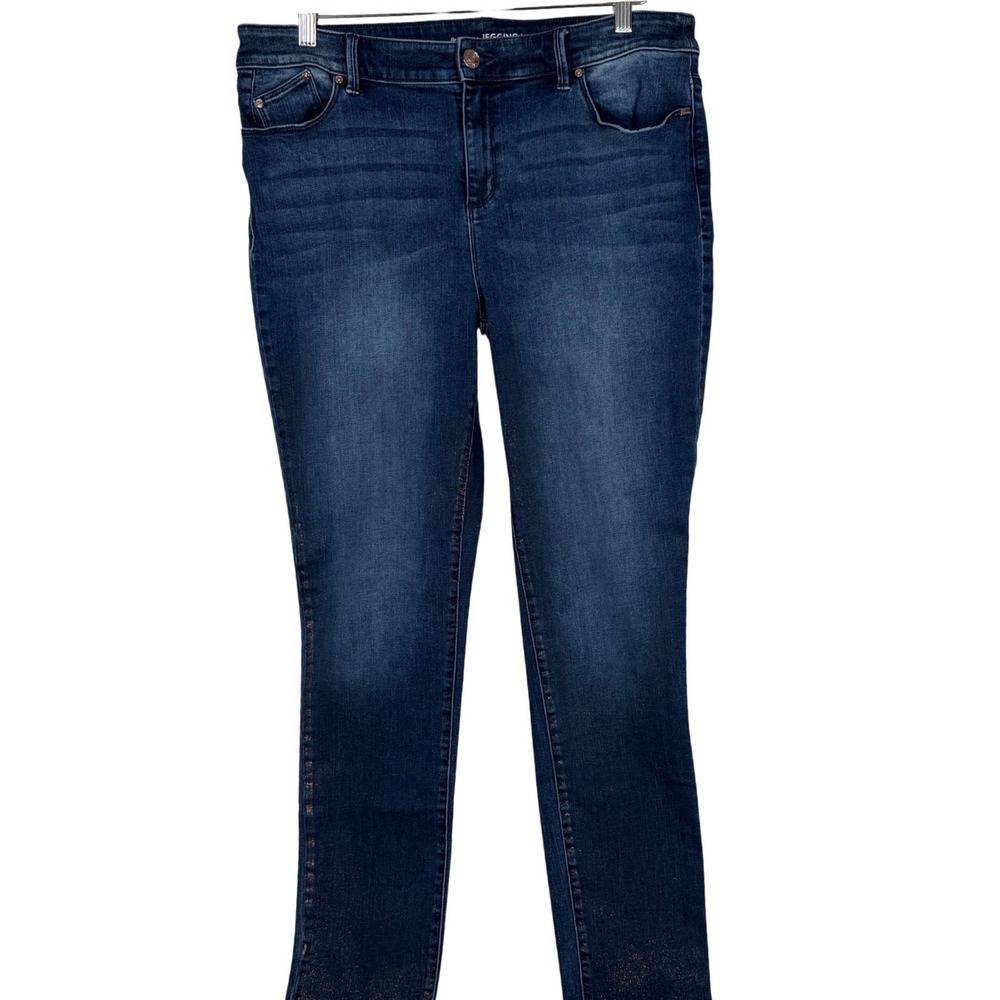 Chico's Platinum Jegging Women Size 2 Blue Metallic Glitter Slim Jeans